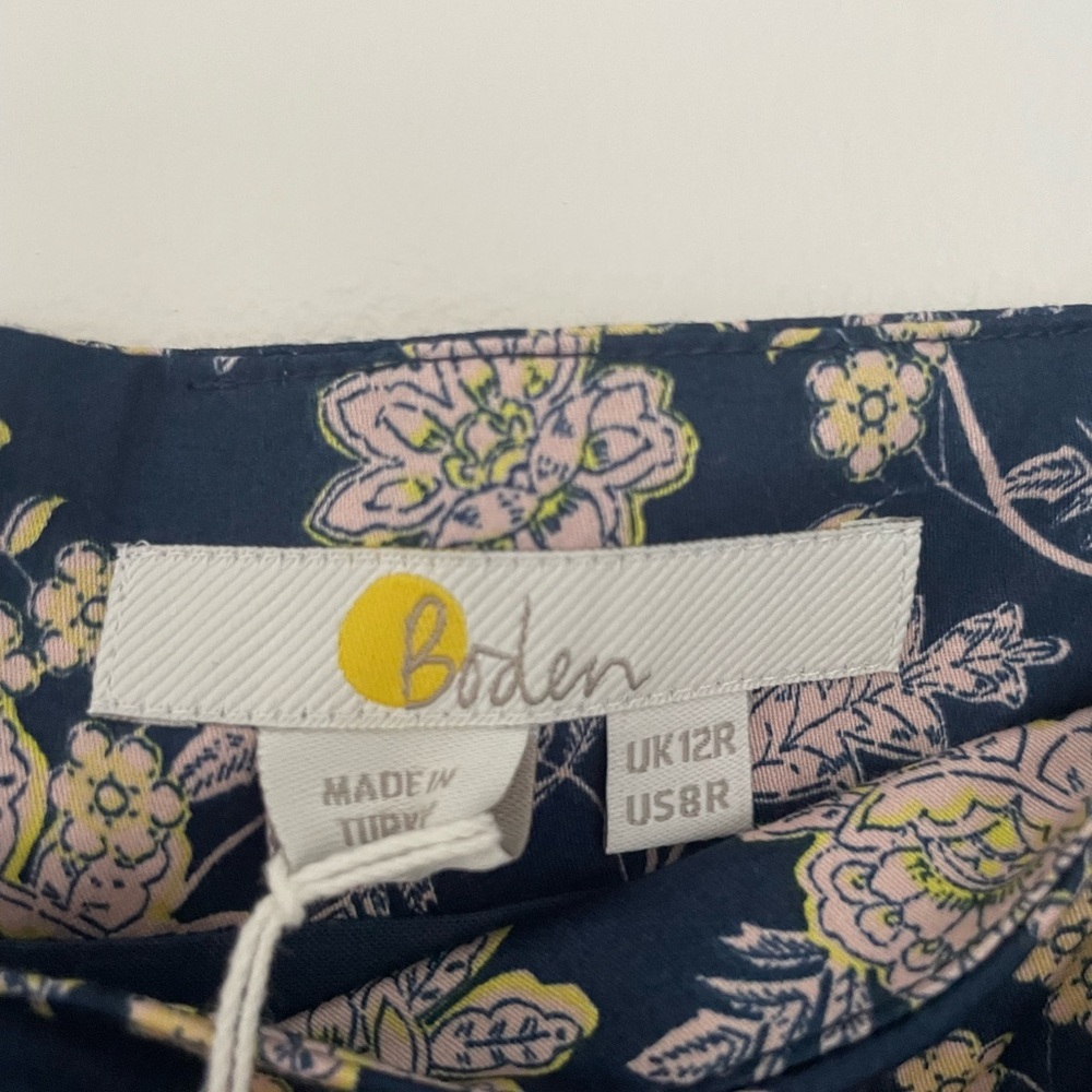 Boden Navy Floral Keyhole Cut Out Mini Dress with Puff Sleeves Size 8R US - Picture 6 of 6